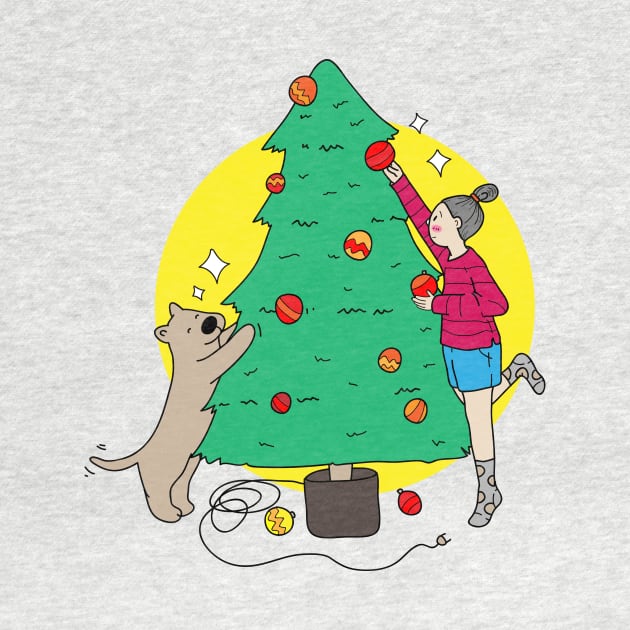 Dog and Christmas Tree by meilyanadl